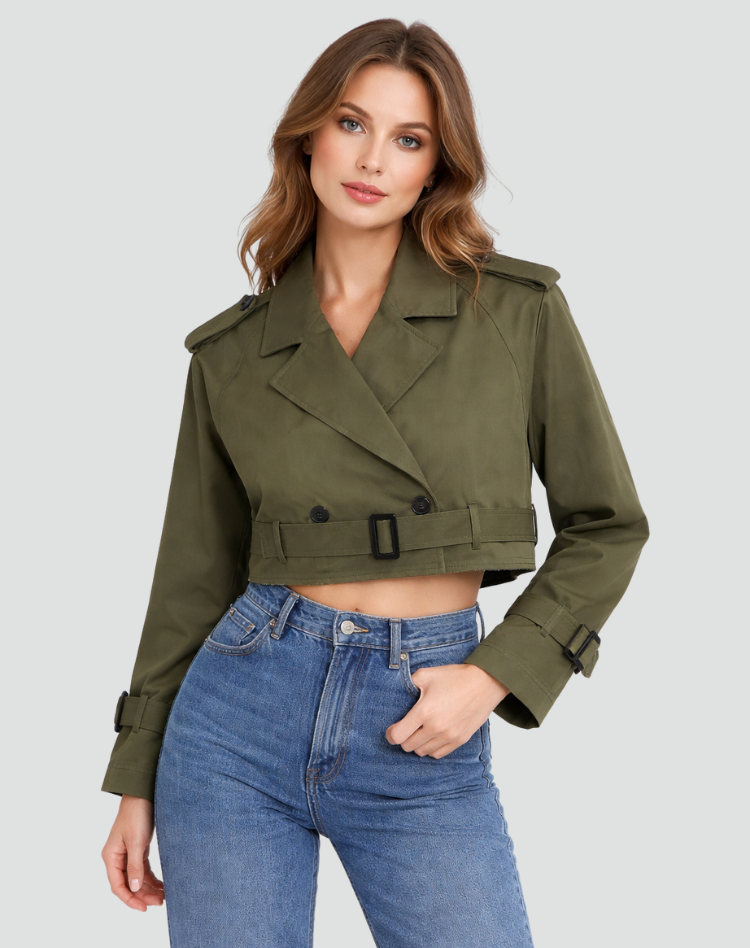 Trenchcoat Dames Regular Fit Katoen Korte Pasvorm