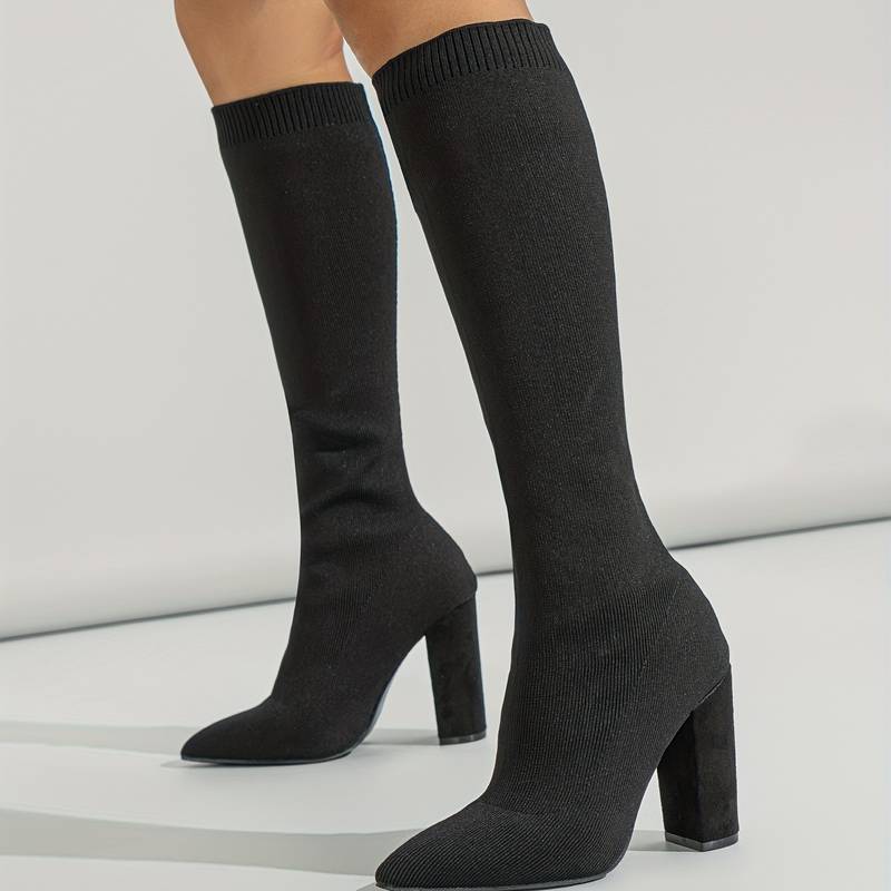Knee-High Sock Fit Boots Voor Dames Met Pointed Toe