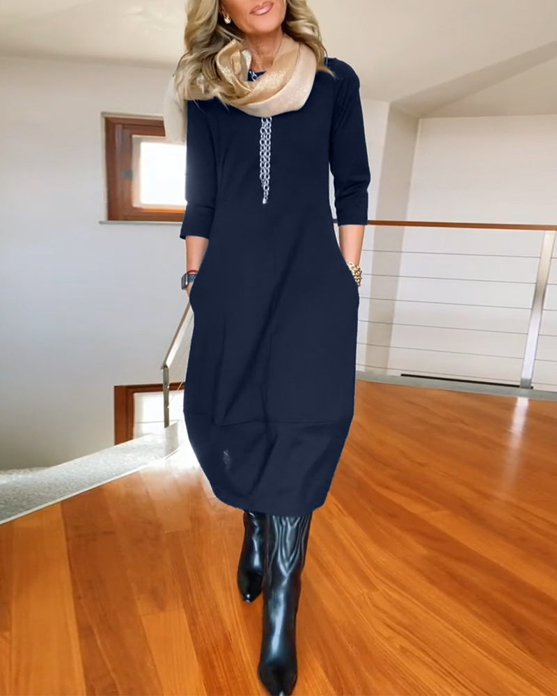 Elegante Vintage Maxi Jurk Voor Vrouwen Met Zakken