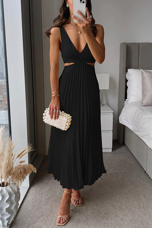Midi Galajurk Dames Plissé Rok Taille Cutout