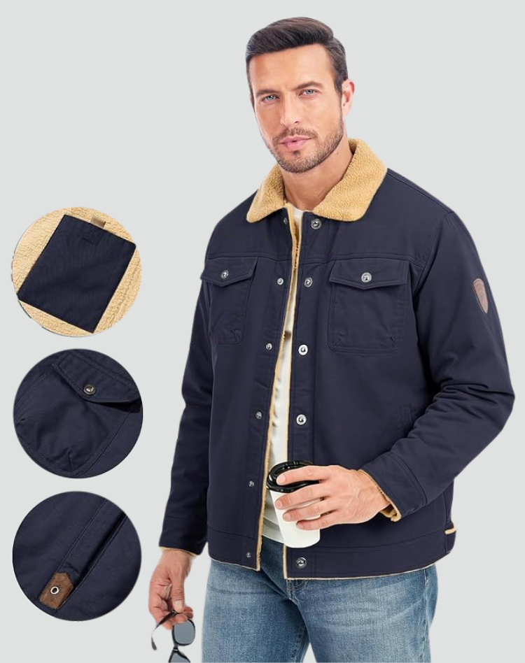Sherpa Fleece Jas Heren Gevoerd Drukknopen Borstzakken