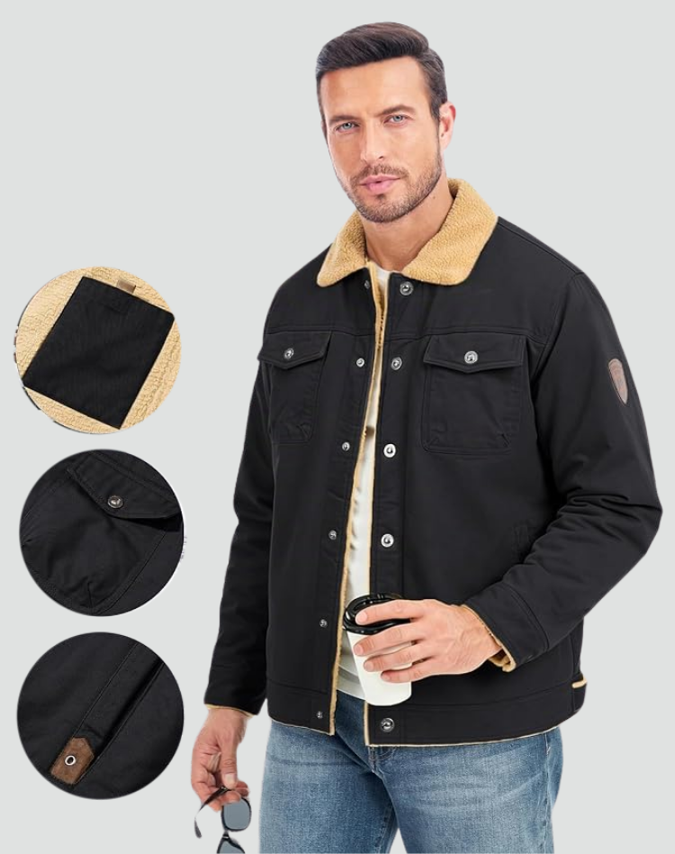 Sherpa Fleece Jas Heren Gevoerd Drukknopen Borstzakken