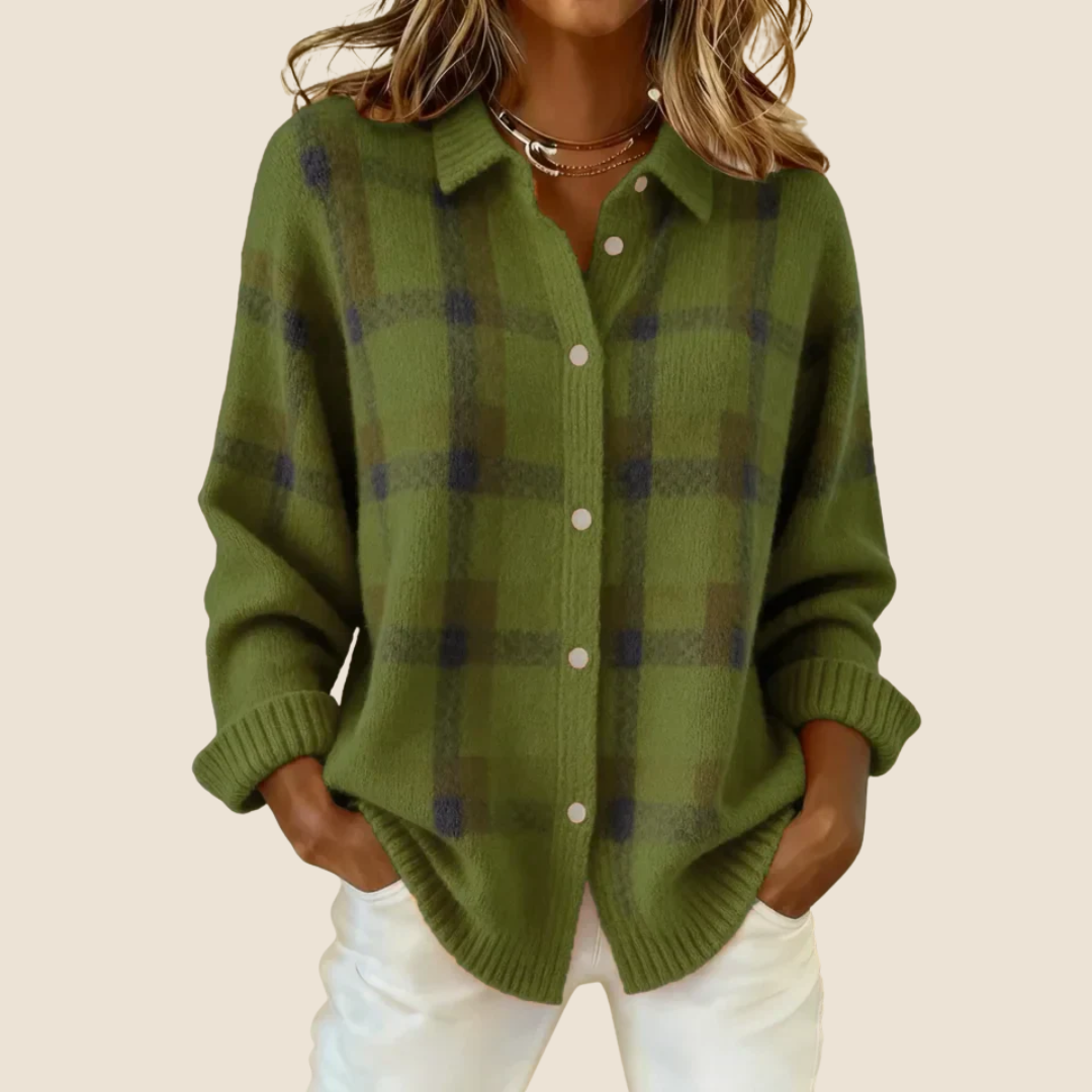 Trendy Dames Fleece Vest met Knopen en Geruit Patroon