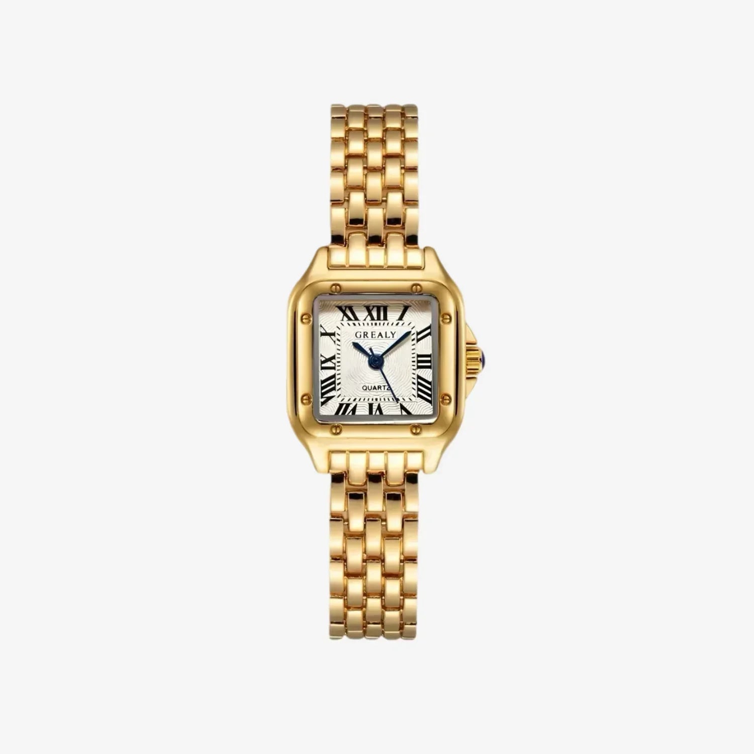 Elegante gouden horloge met subtiele schakelstructuur