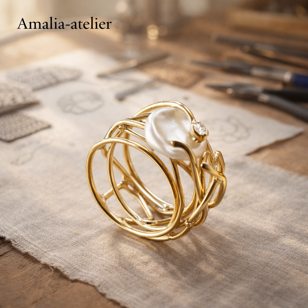 Dunne Goudkleurige Ring met Parelaccent