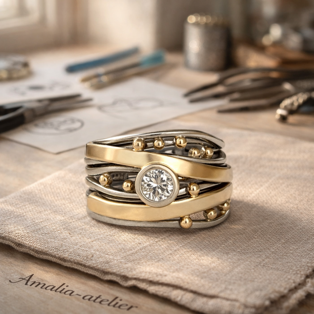 Vintage Ring met Binnenwerk en Zirkonia
