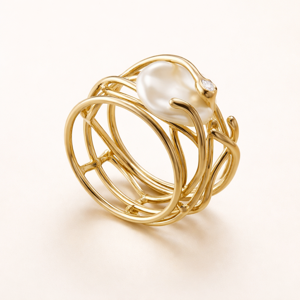 Dunne Goudkleurige Ring met Parelaccent