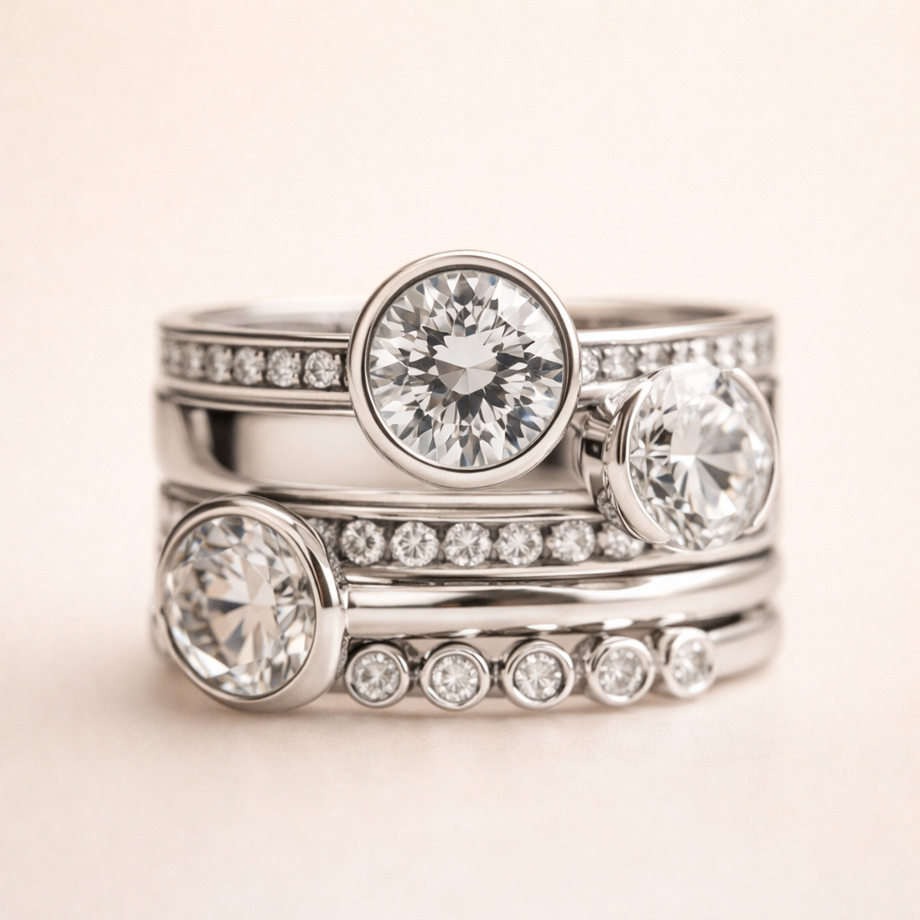 Elegante zilveren en kristallen ring