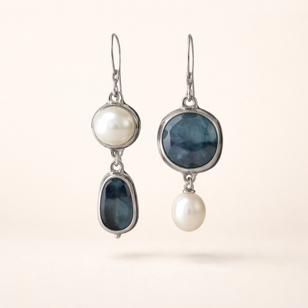 Retro blauwe parel oorbellen