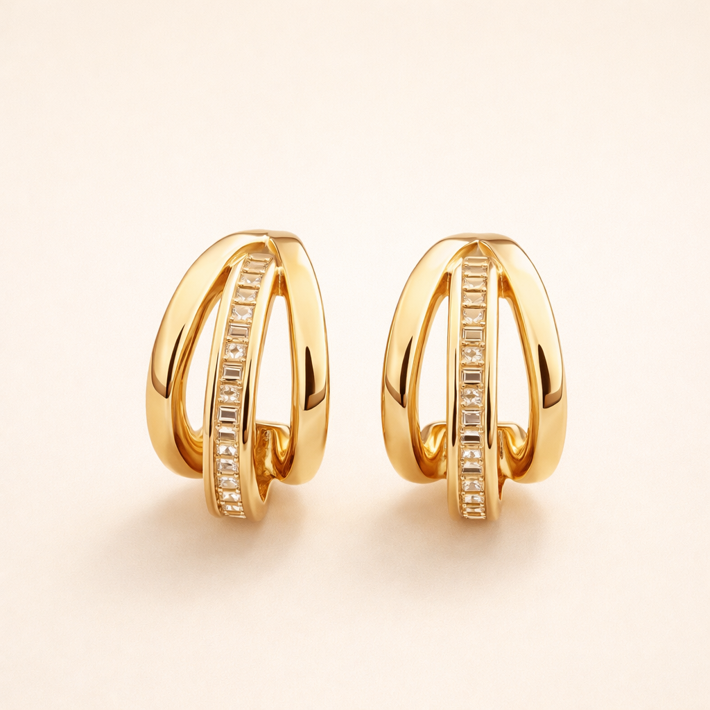Drievoudige gouden ring oorbellen
