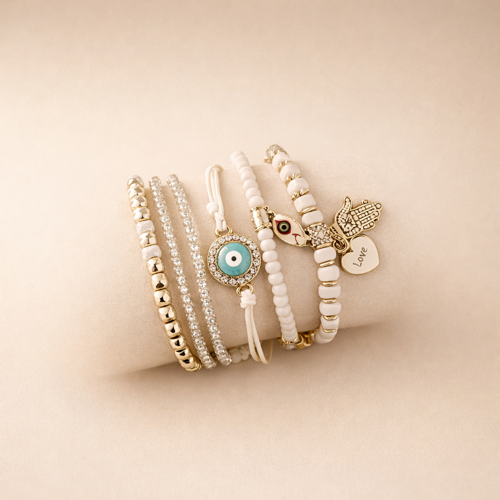 Safira Hamsa Armbandenset – Symbolische Elegantie