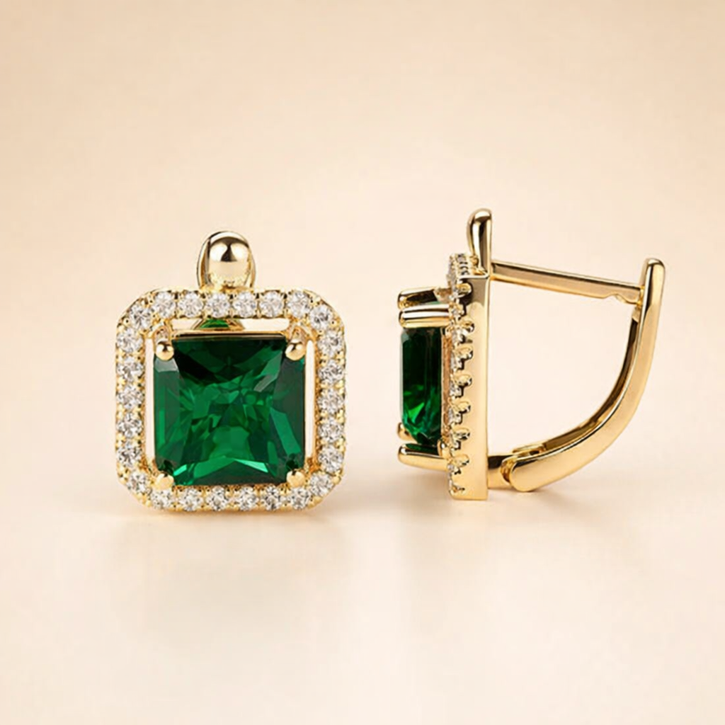 Elegante groene zirkonia oorbellen in goud