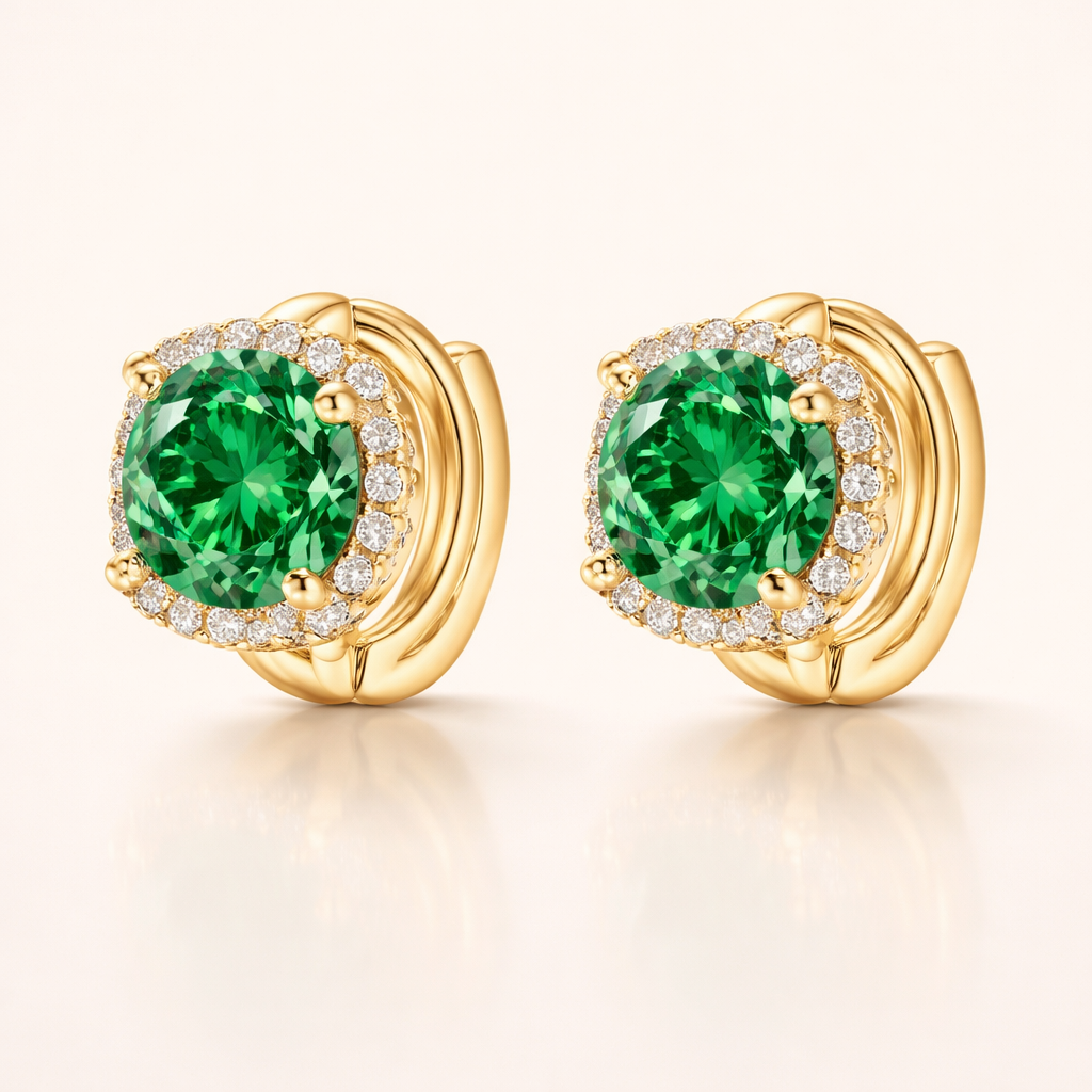 Elegante gouden oorbellen met smaragddetail