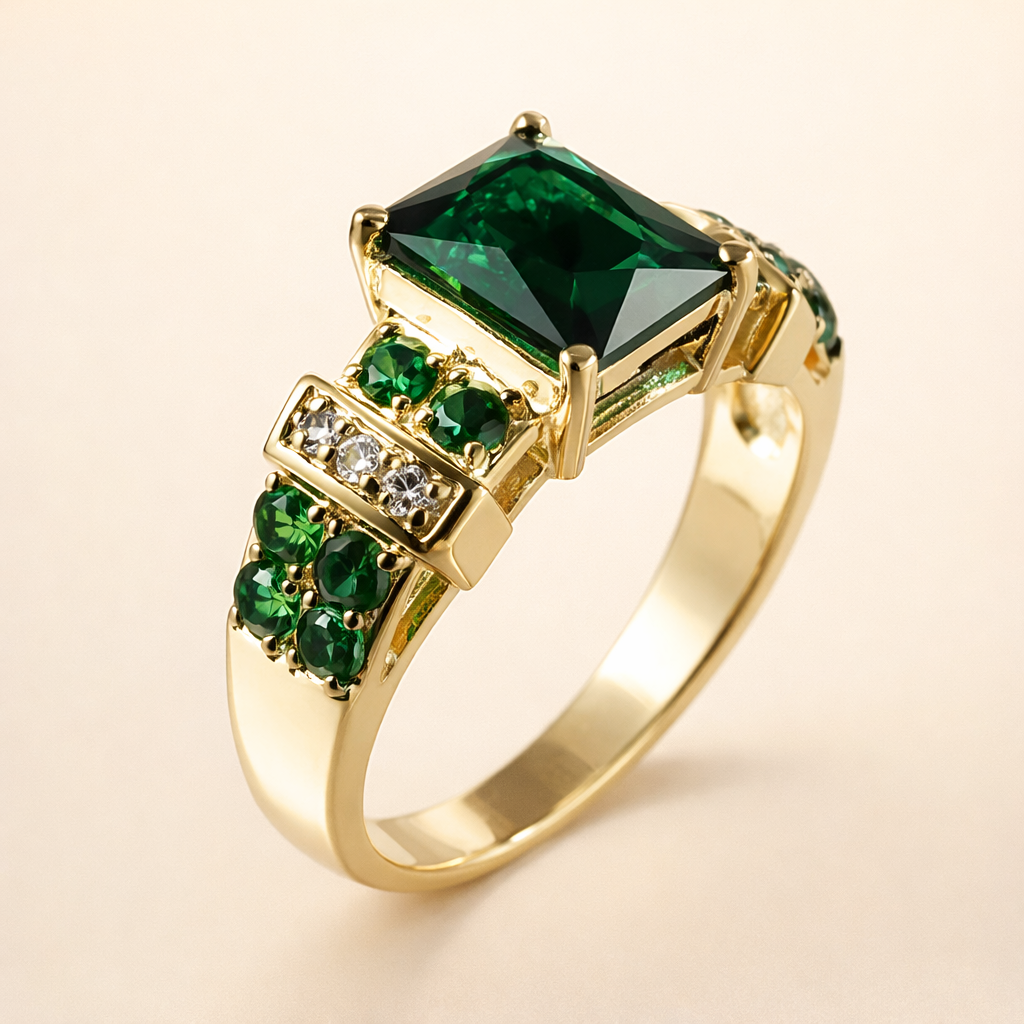 Elegante gouden ring met smaragd