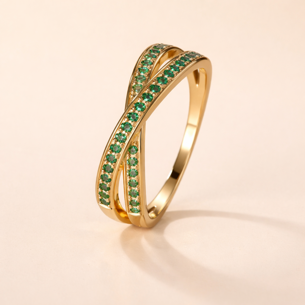 Verfijnde gouden ring met smaragd accent