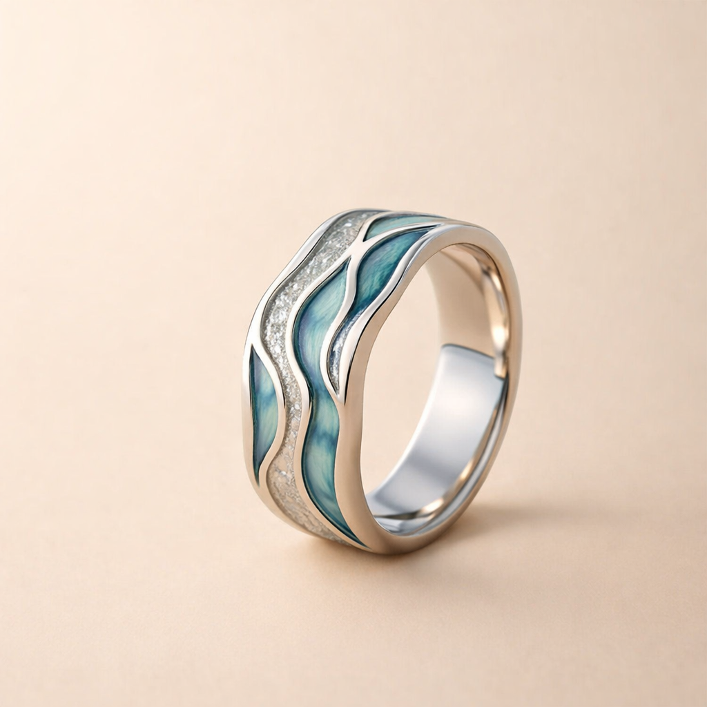 Golvende ring van wit goud