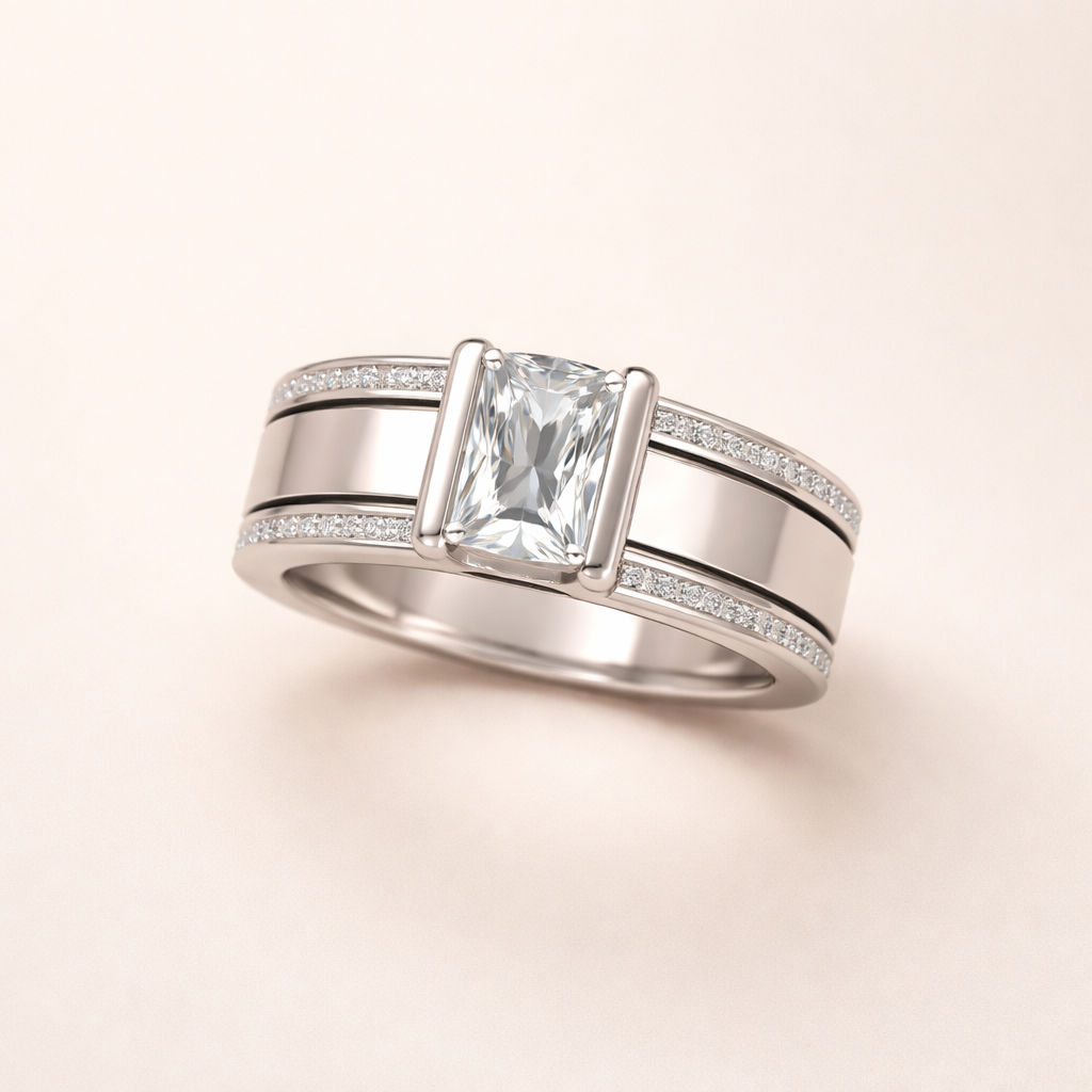 Elegante ring van wit goud met antiek inlegglas