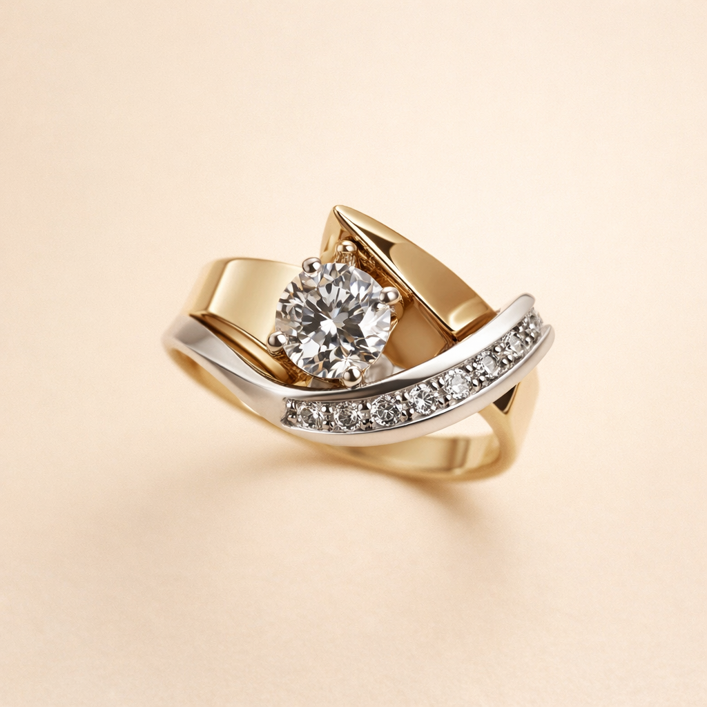 Elegante gemengde zirkonia ring in goud en zilver