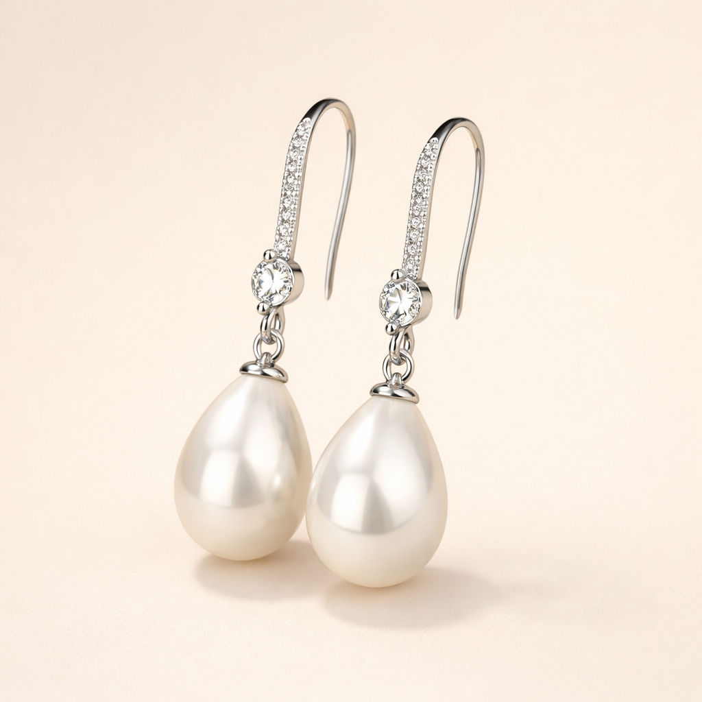 Elegante oorbellen van wit goud met heldere parel