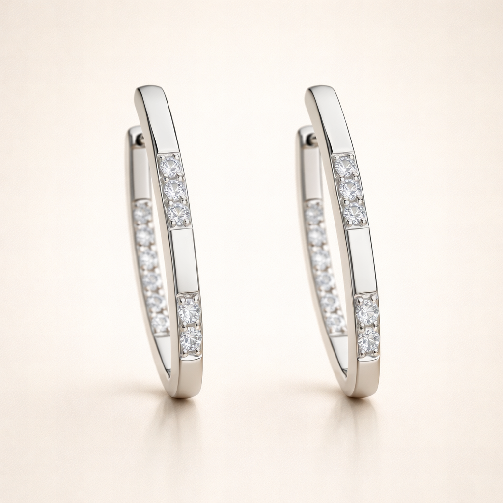 Elegante oorbellen van wit goud met sprankelende zirkonia