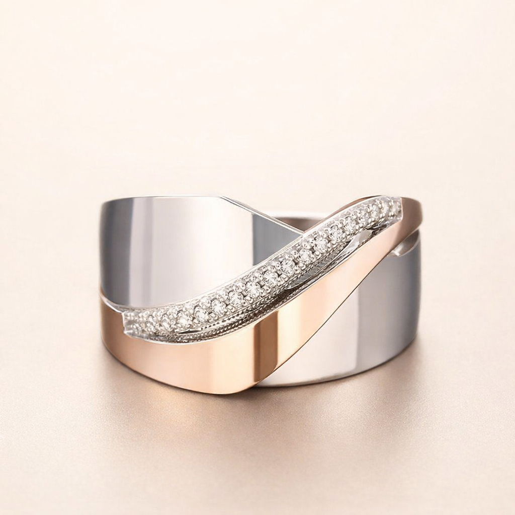 Elegante roségouden ring met sprankelende zirkonia