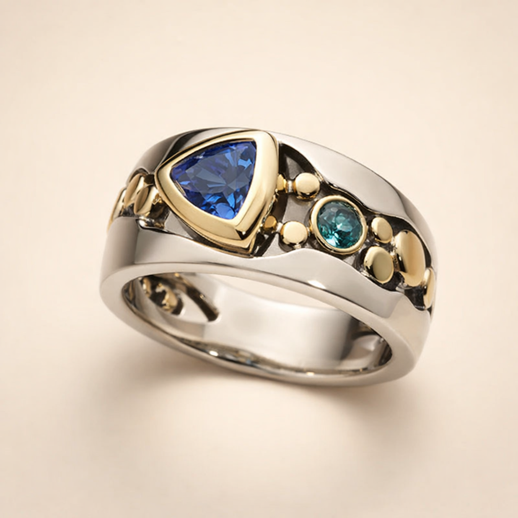 Elegante blauwe kristallen ring
