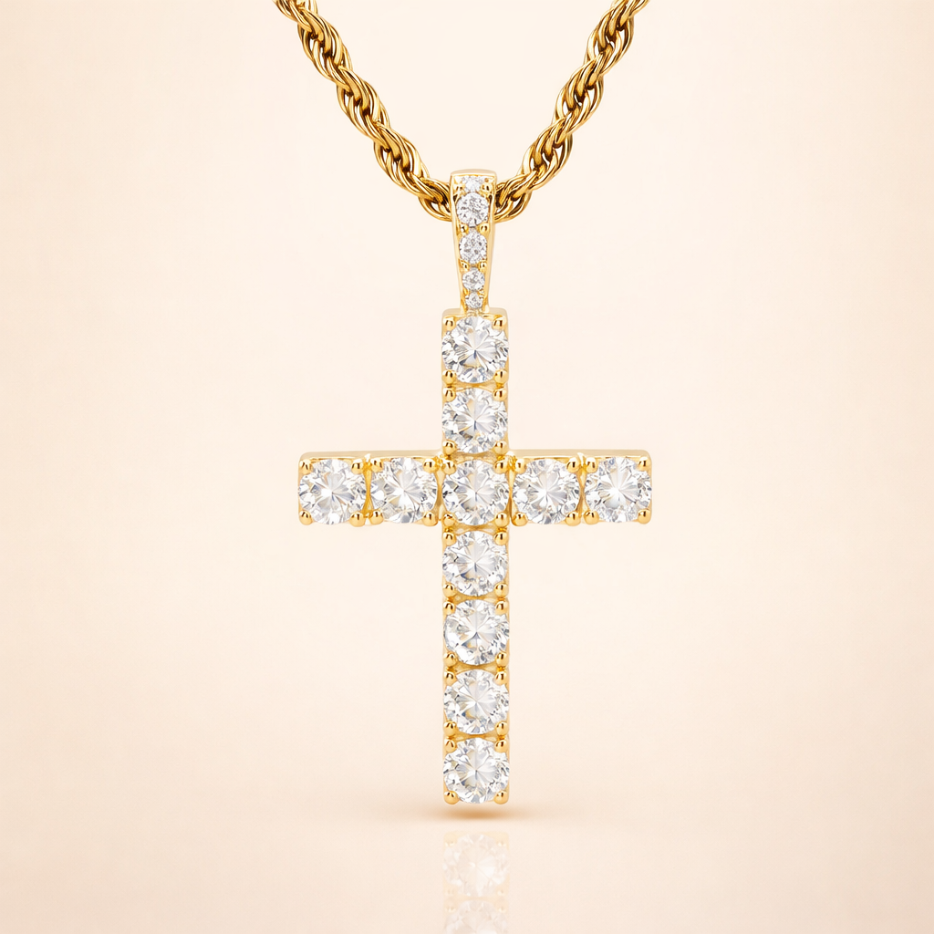 Vertrouwen - Gouden moissaniet kruis ketting