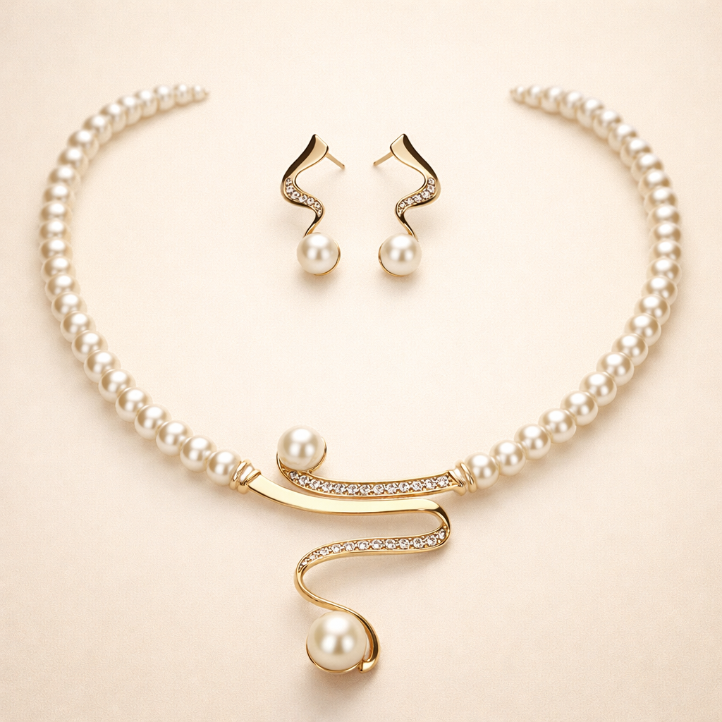 Eenvoudige gouden halsketting met delicate oorbellen set