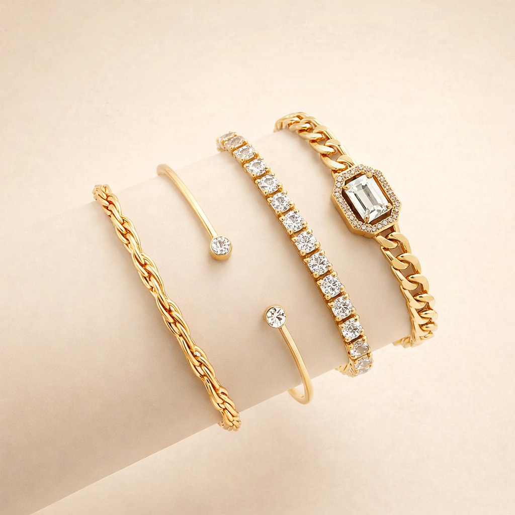 Elegante zilveren armbandset met subtiele maanvorm