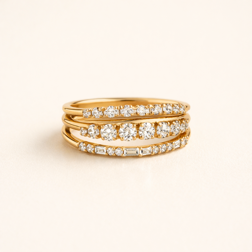 Elegante gouden ringenset met zirkonia stenen