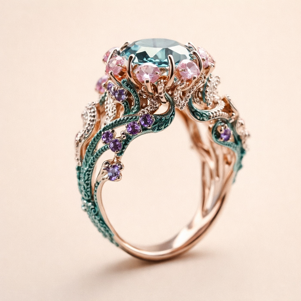 Exotische kleurrijke zirkonia ring
