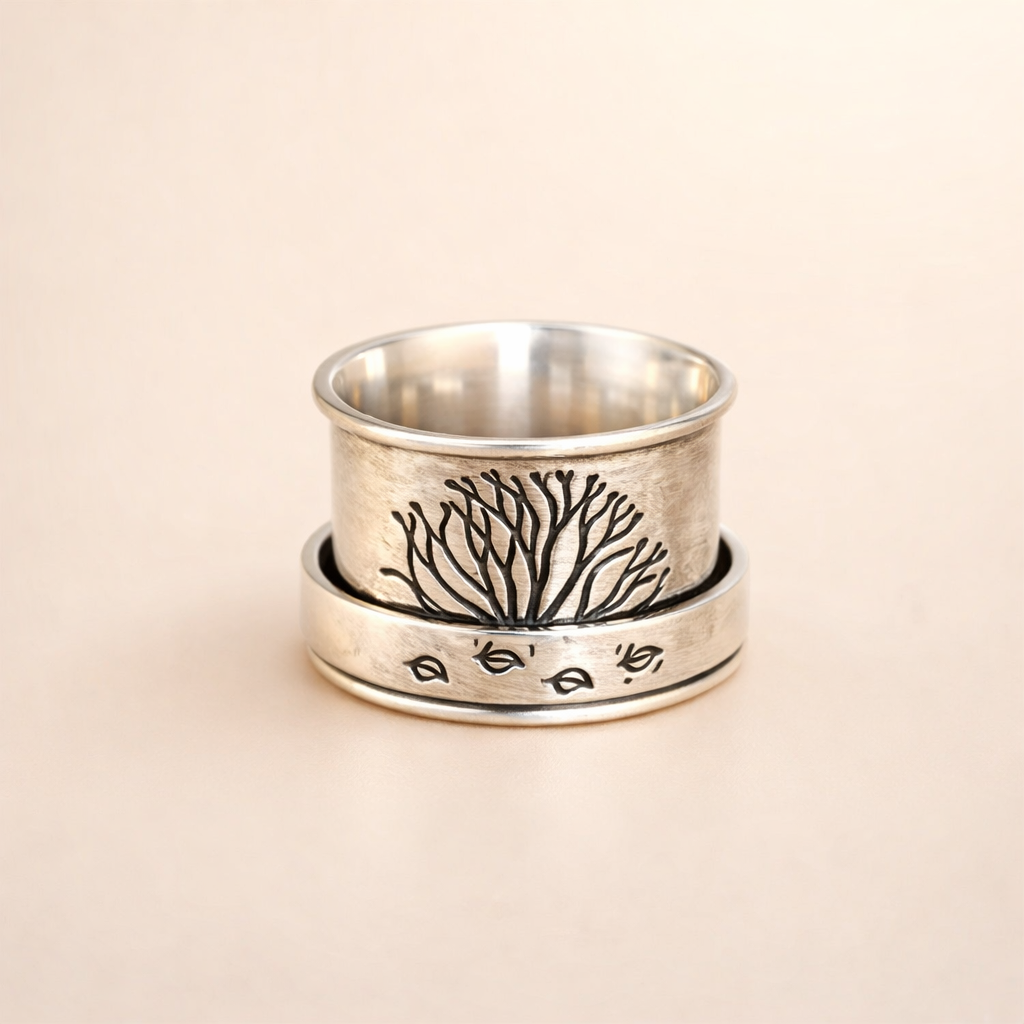 Gouden levensboom ring met delicate zirkonia details