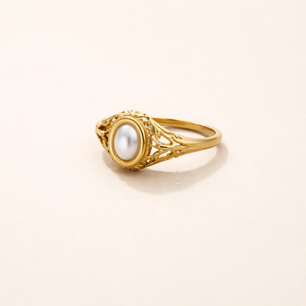 Elegante parelring in antiek zilver