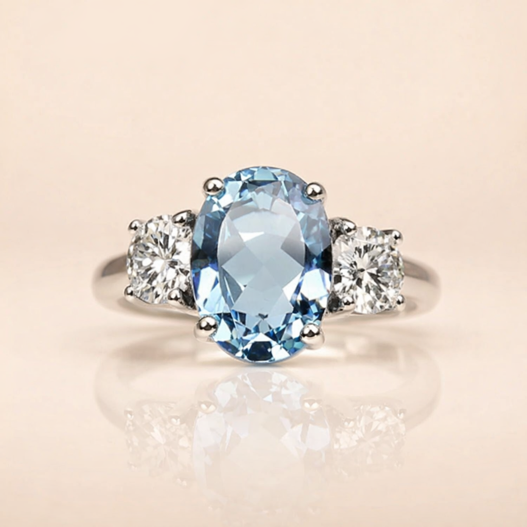 Elegante ring met blauwe zirkonia in echt zilver
