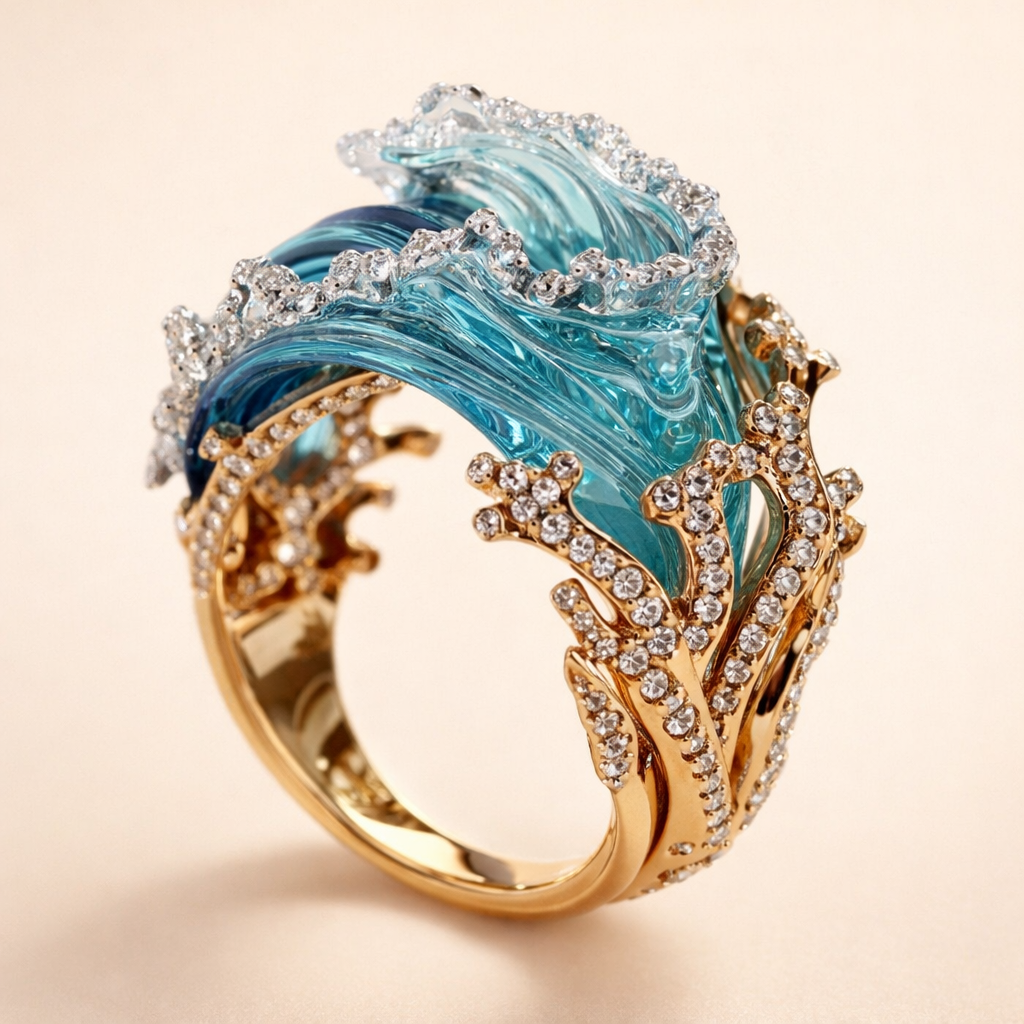 Golven van Zilver Ring met Zirkonia