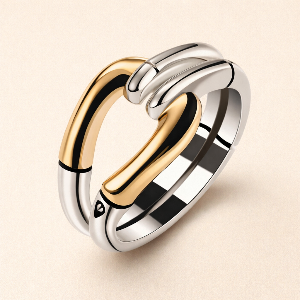 Verweven ring in goud en zilver met elegant design