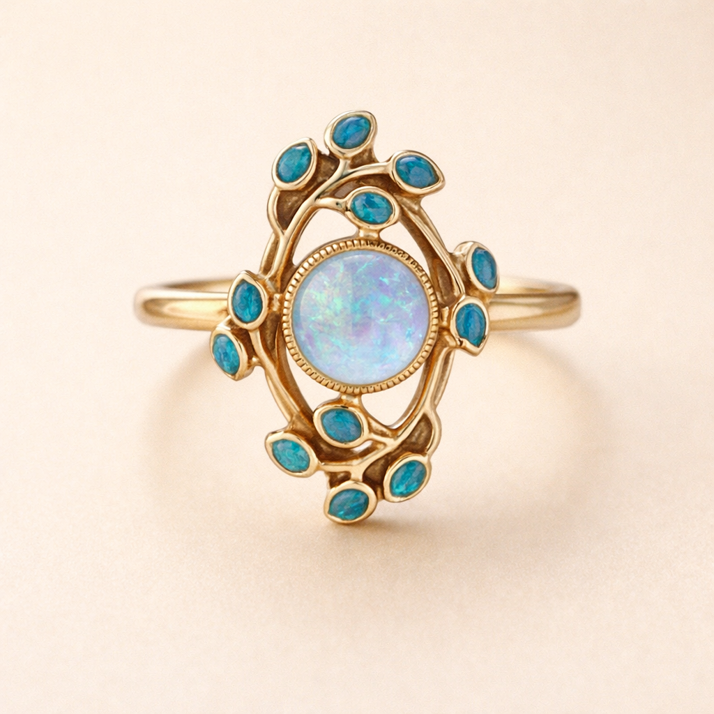 Elegante blauwe zirkonia ring met vintage uitstraling