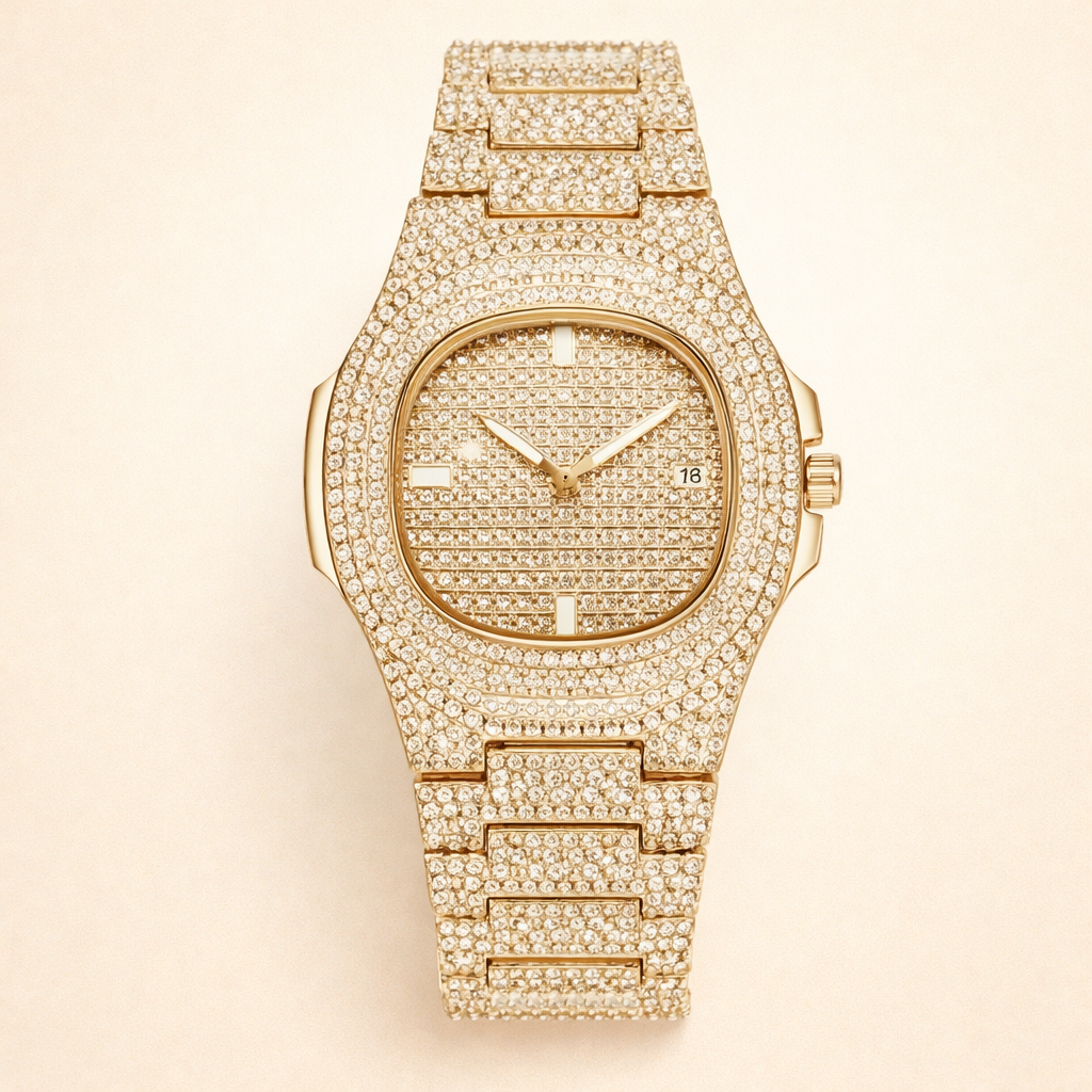 Elegante gouden horloge met subtiele parel