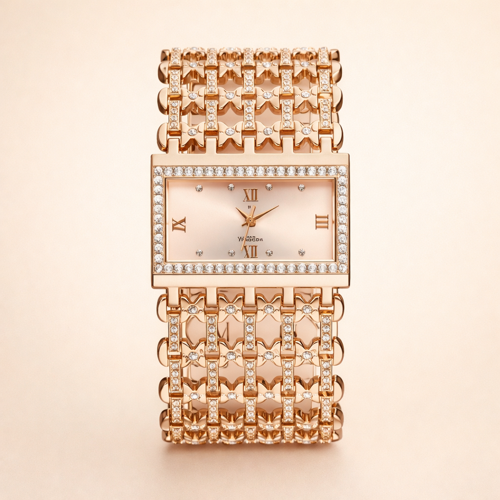 Minimalistische roségouden horloge met subtiele schakelketting