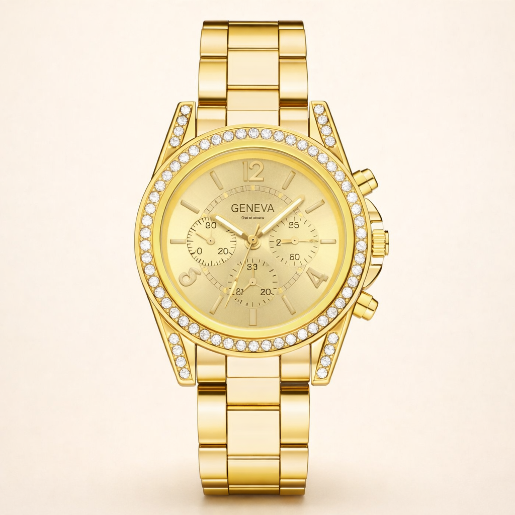 Elegante gouden horloge met subtiele parel