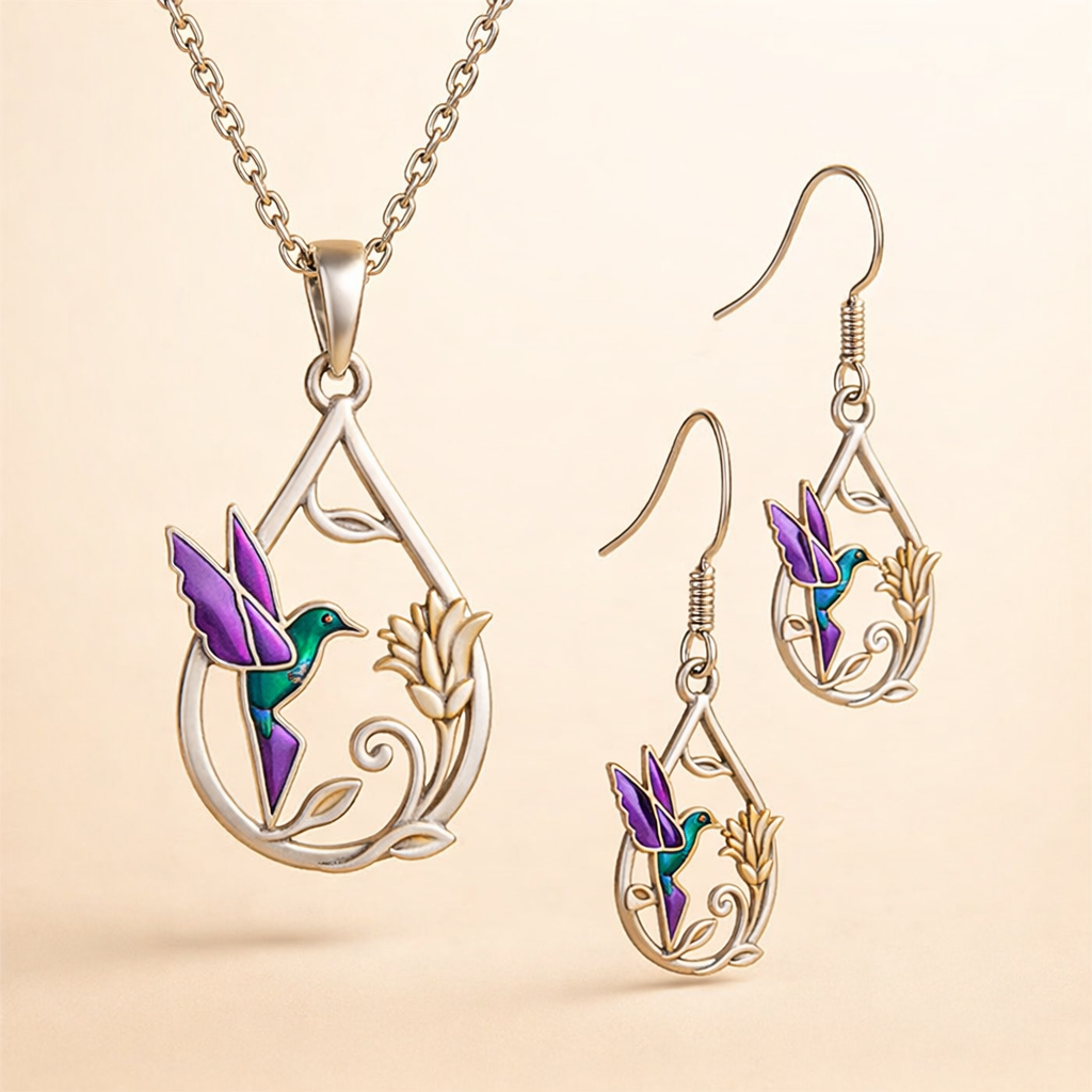Mooie Kolibrie Ketting voor Vrouwen met Bonus Oorbellen