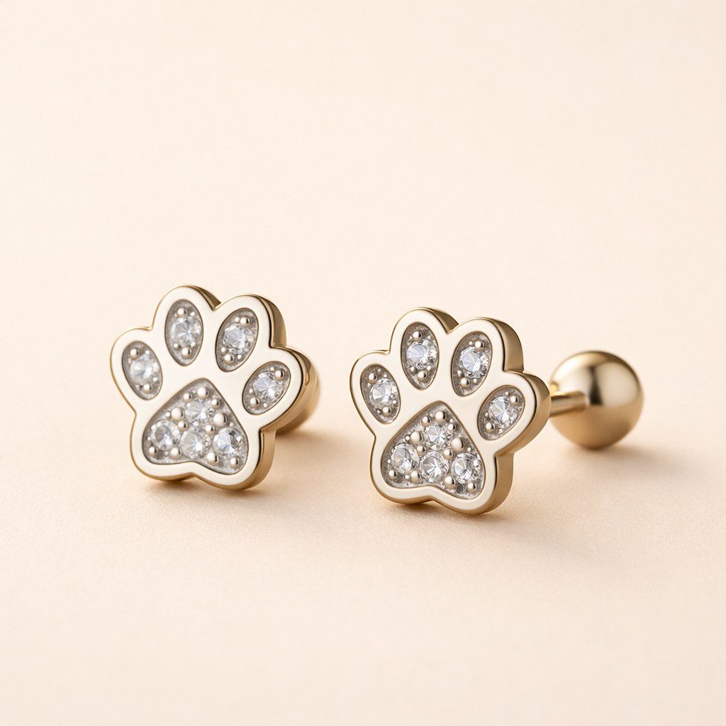 Sterling Zilveren Pootafdruk Stud Oorbellen – Kristal Accent