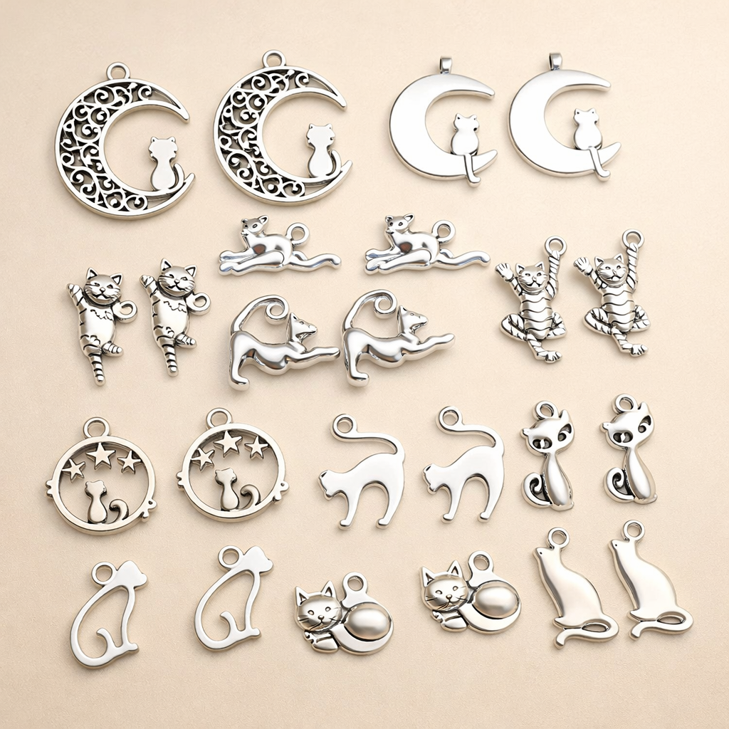 Vintage Zilveren Kat Charms Collectie