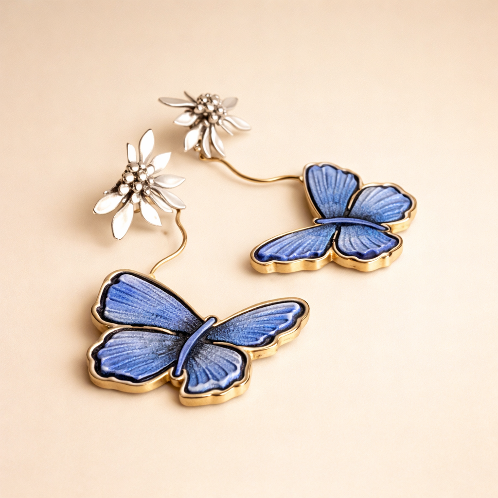 Vintage Blauwe Vlinder Oorbellen