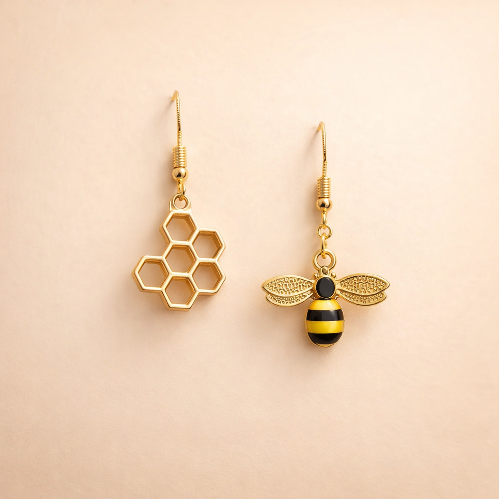 Honingraat & Bij Oorbellen – Gouden Sieraden voor Vrouwen