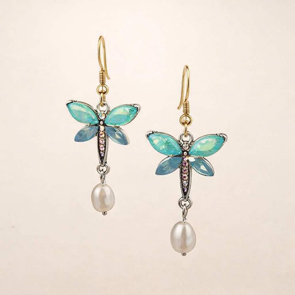Vintage Groene Opal Pareltjes Vlinder Oorbellen
