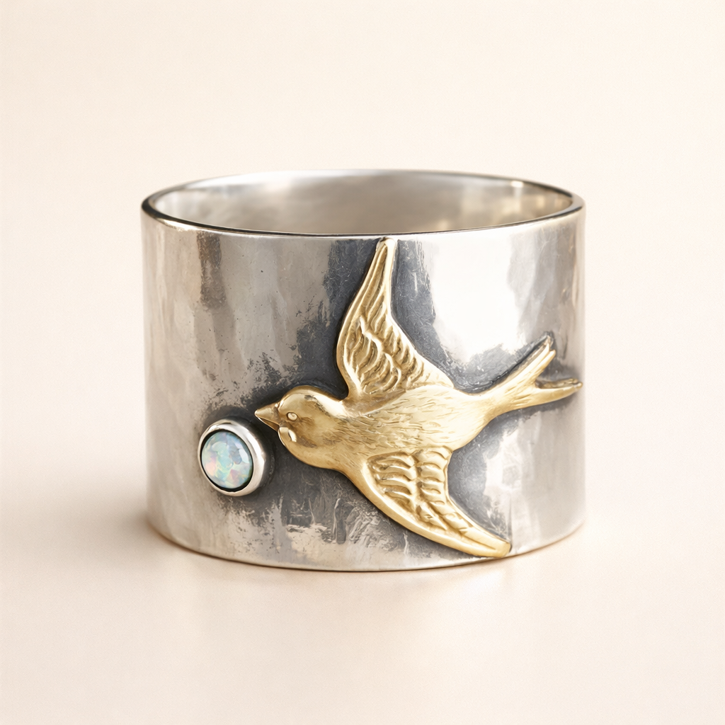 Vintage Kolibrie Zilveren Ring