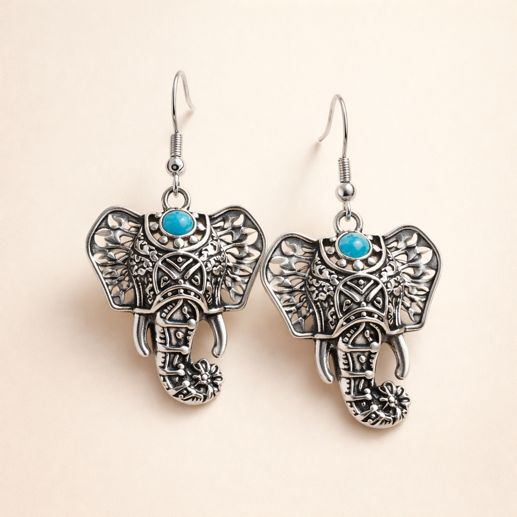 Vintage Olifant Dangle Oorbellen Zilver Bohemian