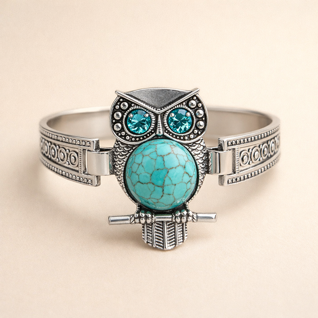 Vintage Uil Turquoise Charm Armband