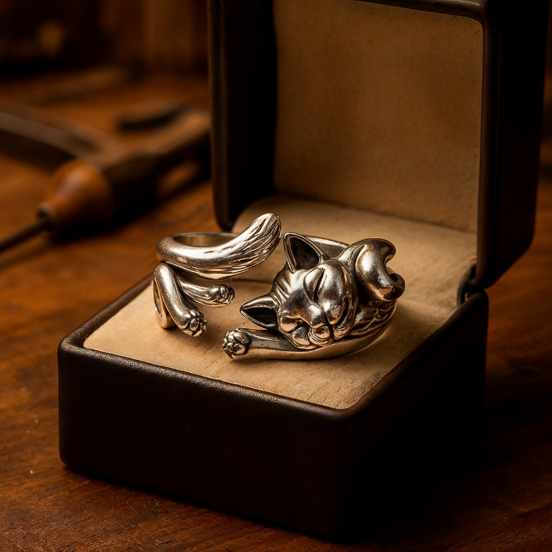 Elegante zilveren ring met unieke kattencharme